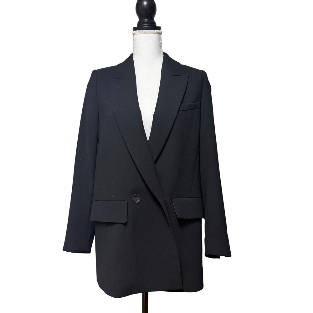 ZARA Black Sz XS Double Breasted Blazer Jacket Oversized Minimalist Style‎ EUC